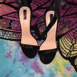 Size 10 black velvet ankle strap heels!Never worn!